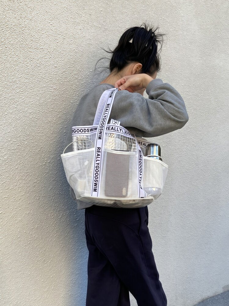 Swimming Bag with Wet and Dry Separation, Large Capacity, Waterproof, Bathing Suit Storage, Toiletry Storage, Tote Bag, Mesh Travel Beach Bag